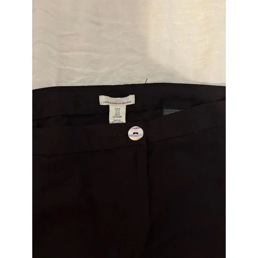 HM Wide Leg Linen Blend Trousers Dark Plum Purple Brown High Rise Pants Size 14